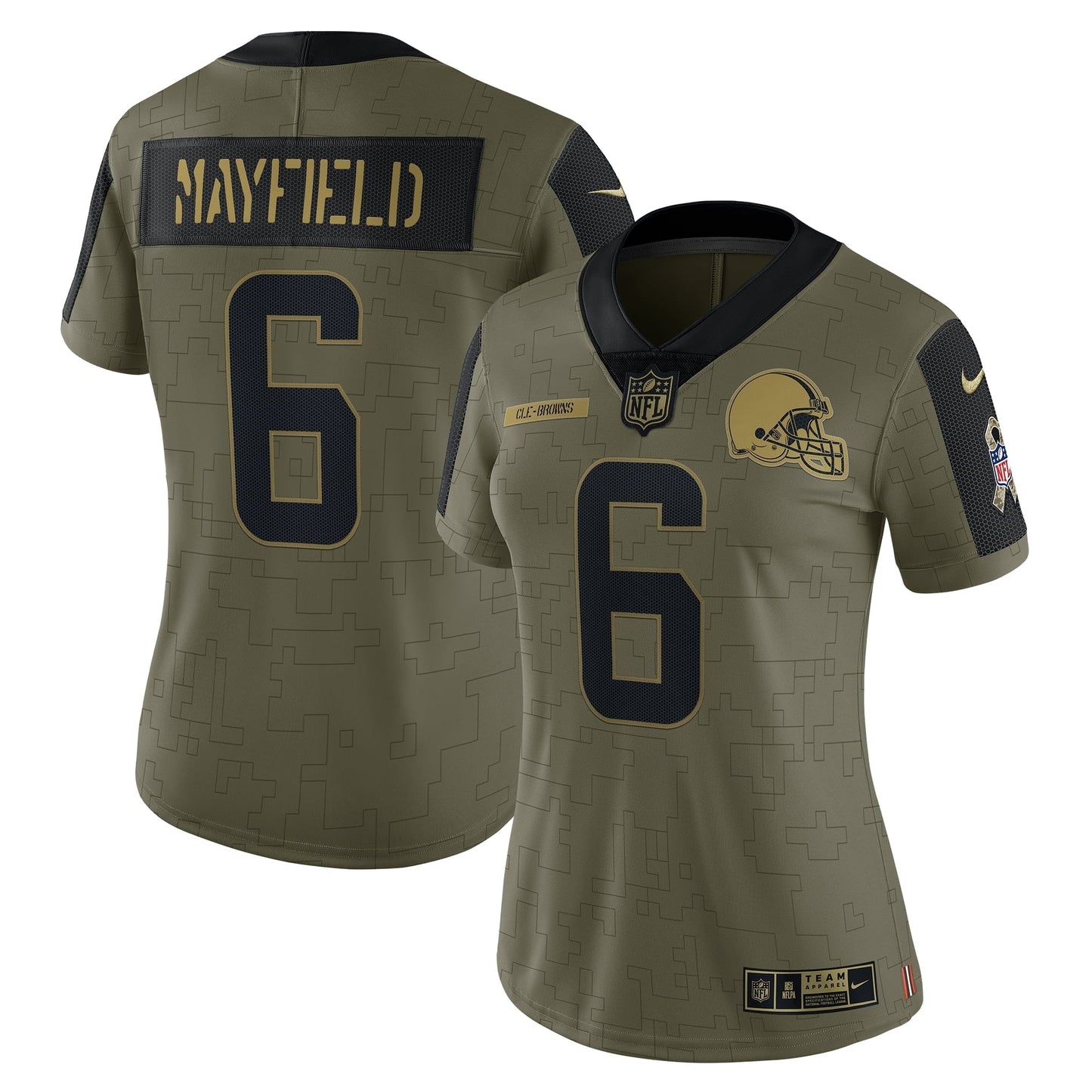 Women's Nike Baker Mayfield Olive Cleveland Browns 2021 Salute To Service Limited Player Jersey